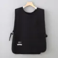 Black Japanese style work apron vest with pocket and side buckles for kitchen baking nail shop - Black