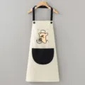 Lindo delantal de cocina con oso animado color crema y negro, ropa de cocina impermeable. - Cuerpo Blanco Bolsillo Negro Cachorro de Línea