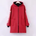 Red waterproof hooded long sleeve apron kitchen workwear with zipper pockets and sleeve letters. - XXXL (Recommended 75kg-90kg) / Red (Letter)