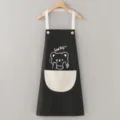 Black waterproof kitchen cooking apron with cute bear pocket and neck straps for daily use - Black Bear