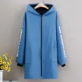 Waterproof long sleeve kitchen apron smock hooded workwear for household daily use - XXXL (Recommended 75kg-90kg) / Blue (Alphabet Style)
