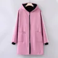 Waterproof fleece kitchen apron long sleeve thermal housework smock pink with hood - Pink (Three Stripes)