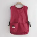 Wine red Japanese work apron vest with pockets and side buckles for barista kitchen cooking - Red