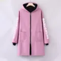 Pink hooded long sleeve waterproof apron workwear with zipper pockets for kitchen cooking. - Pink (Letter)