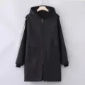 Black waterproof kitchen smock long sleeve hooded apron with zipper and white stripes for home work - Black (Three Stripes)