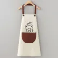 Cute cartoon bear waterproof kitchen cooking apron with brown pocket and straps, variant style - Beige Bear