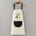 Grembiule da cucina impermeabile con simpatica stampa di orsetto, cinturino nero e tasca pratica. - Corpo Bianco Tasca Nera Cucciolo di Linea (Pulibile)