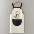 Delantal de cocina lindo con diseño de oso, impermeable, resistente al aceite para el hogar - Blanco con Bolsillo Negro Perrito