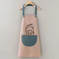 Cute waterproof kitchen apron with pockets and cartoon bear print for daily cooking use. - Pink Bear