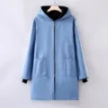 Waterproof hooded long sleeve kitchen apron fleece lined jacket casual workwear - Blue (Three Stripes)