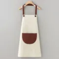 Waterproof oil-proof kitchen apron, beige and brown color block with pockets and buttons. - Off White