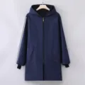 Waterproof oil-proof long sleeve hooded kitchen smock apron for household daily work wear. - Navy Blue (Three Stripes)