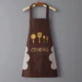 Delantal de cocina impermeable marrón con toallas y estampado de bolsillo para cocinar - Estampado Cubiertos Limpiable / Café