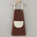 Brown kitchen apron with white pocket, waterproof oil-proof cooking workwear variant. - Brown