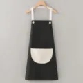 Black kitchen apron with white pocket variant, waterproof work cooking apron for home and restaurant use. - Black
