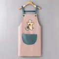 Wasserdichte Küchenschürze mit süßem Bären-Cartoon und Taschen zum Kochen und Backen. - Rosa Linienhündchen