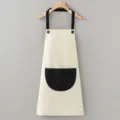 Minimalist beige kitchen apron with black straps and pocket, durable cooking and work apron. - White