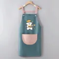 Süße wasserdichte Küchenschürze mit Cartoon-Welpen-Print, rosa Tasche und Trägern zum Kochen. - Blaues Linienhündchen