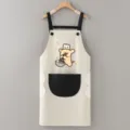 Süße Cartoon Küchenschürze in Beige mit schwarzen Taschen, wasserdichtes und öldichtes Design. - Weiß Schwarze Tasche Linienhündchen Abwischbar