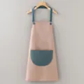 Waterproof kitchen cooking apron with big front pocket and adjustable blue straps pink style - Pink
