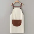Wasserdichte Küchenschürze mit Tasche, süßes Braun-Weiß-Design für Kochen und Backen zu Hause. - Cremeweiß Einfarbig