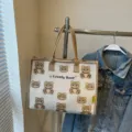 Joli sac cabas en toile motif d'ours, grand sac fourre-tout décontracté pour femme. - Kaki