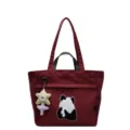 Borsa tote in tela rossa con simpatico ricamo panda e ciondolo a stella per le donne. - Solo Borsa Singola / Borgogna