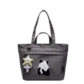 Borsa tote in tela grigio scuro con ricamo panda carino e ciondolo stella, grande capienza. - Solo Borsa Singola / Grigio