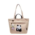 Borsa tote in tela cachi con ricamo panda carino e ciondolo a stella, grande capacità giornaliera. - Kaki
