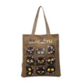 Sac cabas en toile avec imprimé chat noir mignon, sac épaule marron élégant pour étudiants. - Marron
