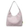 Pink plaid hobo shoulder bag casual fuzzy tote large capacity retro commuting tote bag for women - Pink