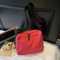 Red grid pattern casual canvas shoulder bag, stylish messenger bag with wide black strap. - Angola Red