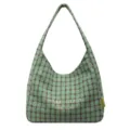 Green Plaid Wool Underarm Bag Retro Casual Shoulder Bag Large Capacity Daily Commuter Handbag - Green