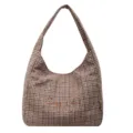 Retro plaid shoulder bag for women, casual woolen hobo bag, large capacity daily commuting bag. - Brown
