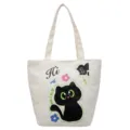 Sac cabas en toile chat noir mignon style japonais sac à main bandoulière voyage école. - Blanc Cassé