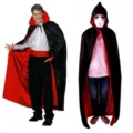 Disfraz de cosplay de Halloween capa doble roja y negra para fiesta de espectáculo. - 90cm / Bata / Capa de Doble Capa con Cuello Alzado
