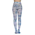 Detaillierte Nahaufnahme der blauen Schneeflocken Strumpfhose für Damen mit feinem Muster. - Einheitsgröße / Stil 2