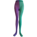 Vista detallada de medias bicolor, perfectas para Halloween, fiestas de disfraces y eventos. - Talla única / Bottoms / Púrpura & Verde