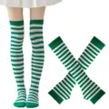 Calcetines altos a rayas verde y blanco, perfectos para fiestas del Día de San Patricio y disfraces. - Talla única / Verde y Blanco Calcetines Rayados Finos y Mangas Conjunto
