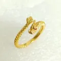 Gold plated dragon open ring with red stone eyes, traditional Chinese fashion jewelry. - Gold Right Tail Style / Size 9