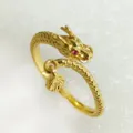 Gold-plated dragon open ring for women and men, unique traditional style jewelry accessory. - Gold Right Tail Style / Size 10