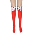 Medias altas rojas con elegantes detalles de lazo de satén blanco, accesorio perfecto para fiesta. - Talla única / Medias Rojas Con Lazo Blanco