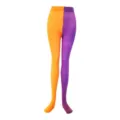 Vista de cerca de medias bicolores de color naranja brillante y violeta con tela elastica. - Talla única / Bottoms / Naranja & Púrpura