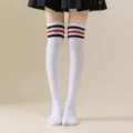 White over-the-knee thigh high socks with red and black stripes for women cosplay JK outfits - One Size / White with Black and Red Stripes
