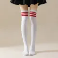 Japanese style women over the knee socks white with red stripes JK cosplay long socks - One Size / White Socks with Red Stripes