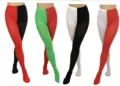 Vista detallada de medias bicolor con mitades en contraste ideales para fiestas y disfraces. - Talla única / Bottoms / Rojo & Verde Fruta