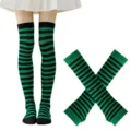 Medias altas de rayas verdes y negras, ideales para fiestas de disfraces y uso diario. - Talla única / Negro y Verde Calcetines Rayados Finos y Mangas Conjunto