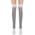 Chaussettes hautes à carreaux noirs et blancs, vue détaillée du motif pour soirées. - Damier Blanc