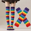 Conjunto de calcetines altos y calentadores de brazos a rayas arcoíris para fiestas. - Talla única / Puño Acanalado Morado Arcoíris Calcetines Encima de la Rodilla y Mangas Conjunto