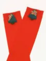 Calze alte rosse con simpatiche applicazioni in tessuto di albero di natale, calze festive. - Pantaloni e gonne / Calze Sopra Il Ginocchio Rosse (Albero Di Natale Campanella)